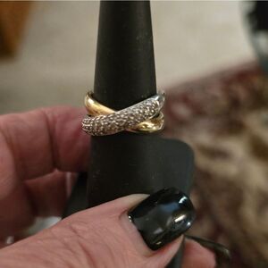 Ross-Simons 14K GOLD AND SILVER CROSSOVER RING W/ DIAMONDS